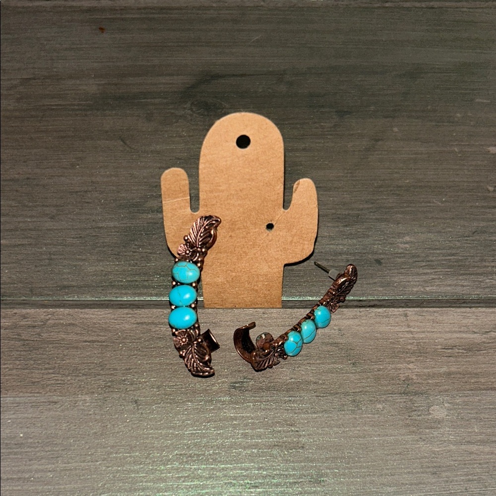 Elegant Turquoise and Bronze Leaf Earrings